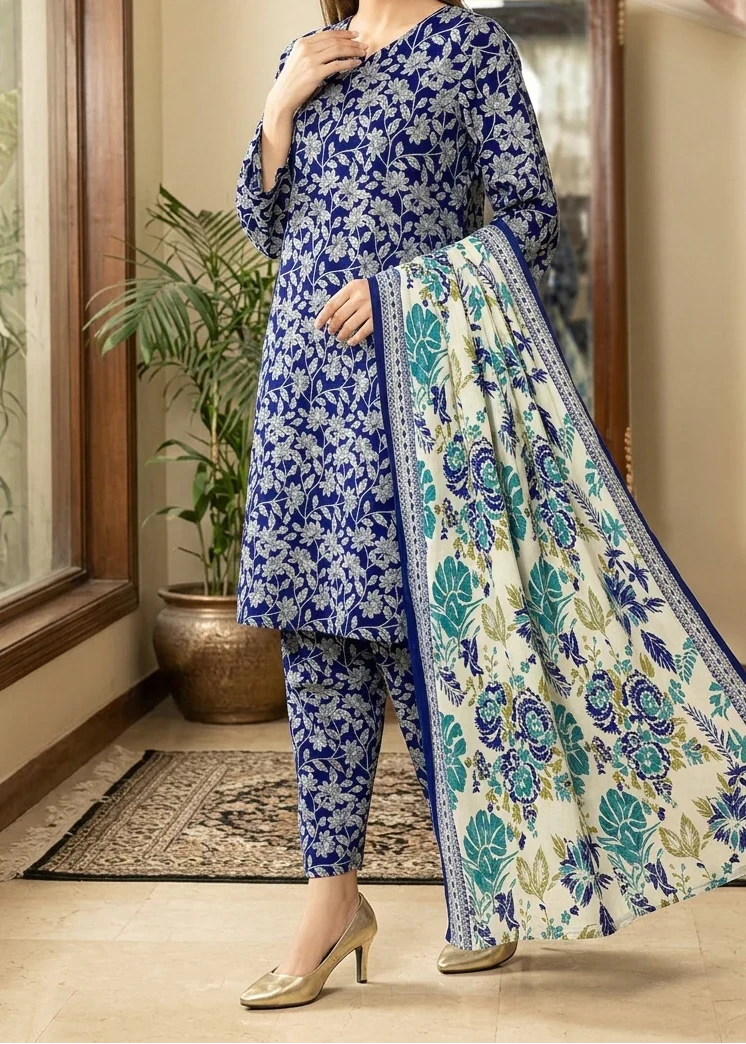 03-Piece Printed Lawn Suit - Unstitched