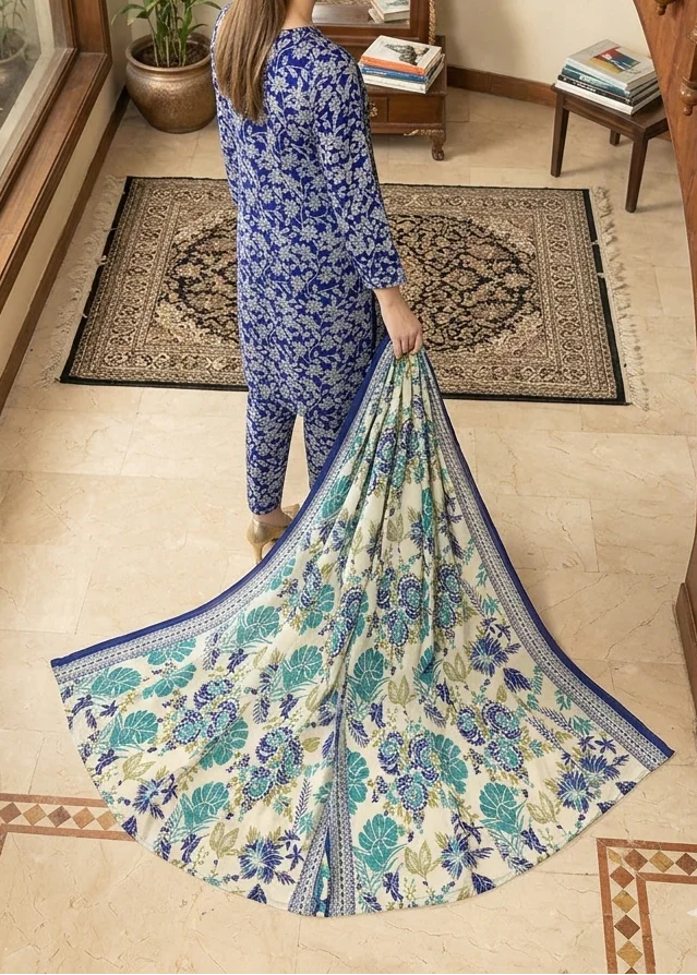 03-Piece Printed Lawn Suit - Unstitched