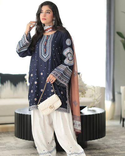 3 Piece Embroidery Suit - Unstitched