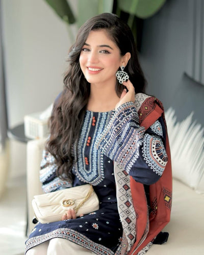 3 Piece Embroidery Suit - Unstitched