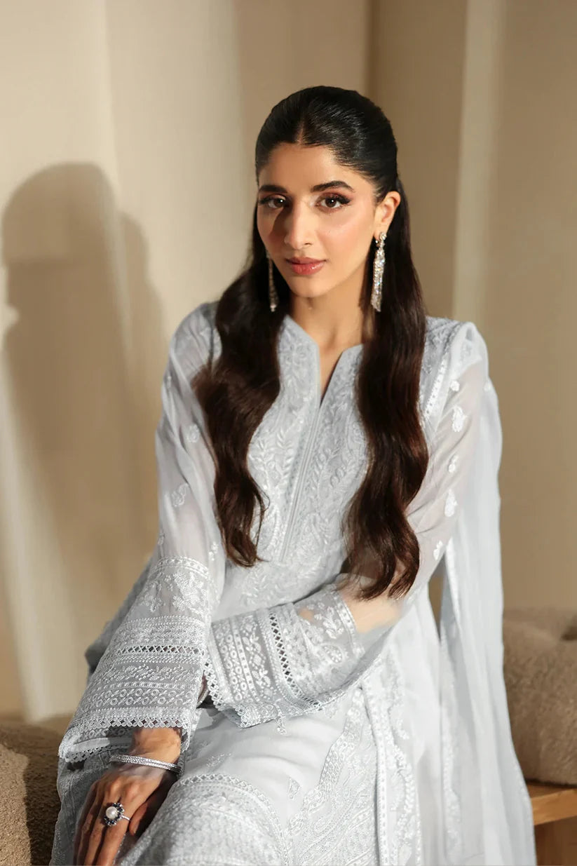 03-Piece Pure Chiffon Suit With Embroidery - Unstitched