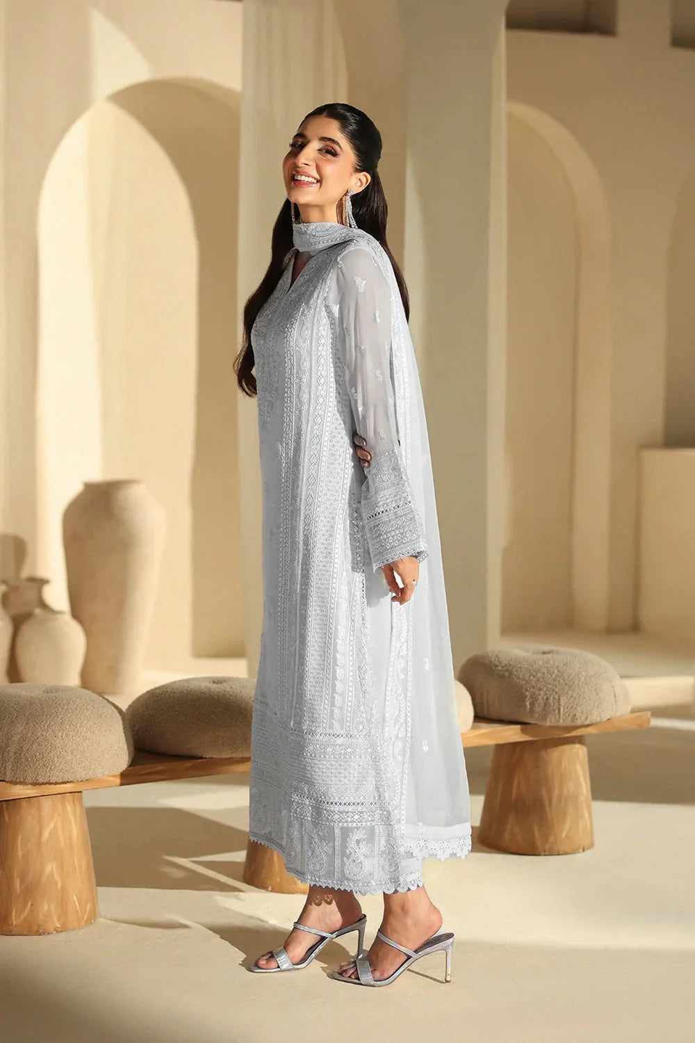 03-Piece Pure Chiffon Suit With Embroidery - Unstitched
