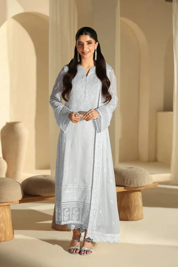 03-Piece Pure Chiffon Suit With Embroidery - Unstitched