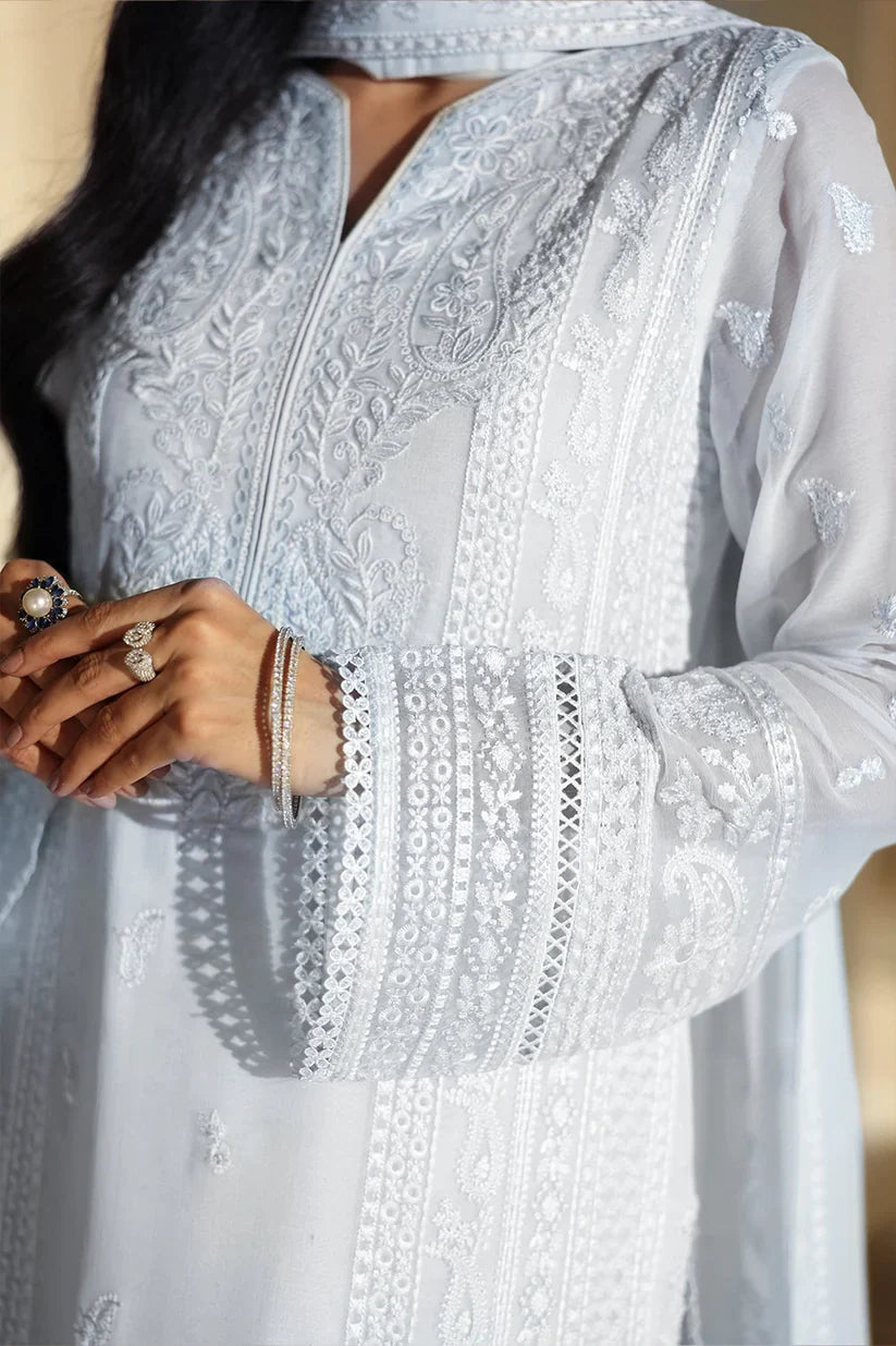 03-Piece Pure Chiffon Suit With Embroidery - Unstitched