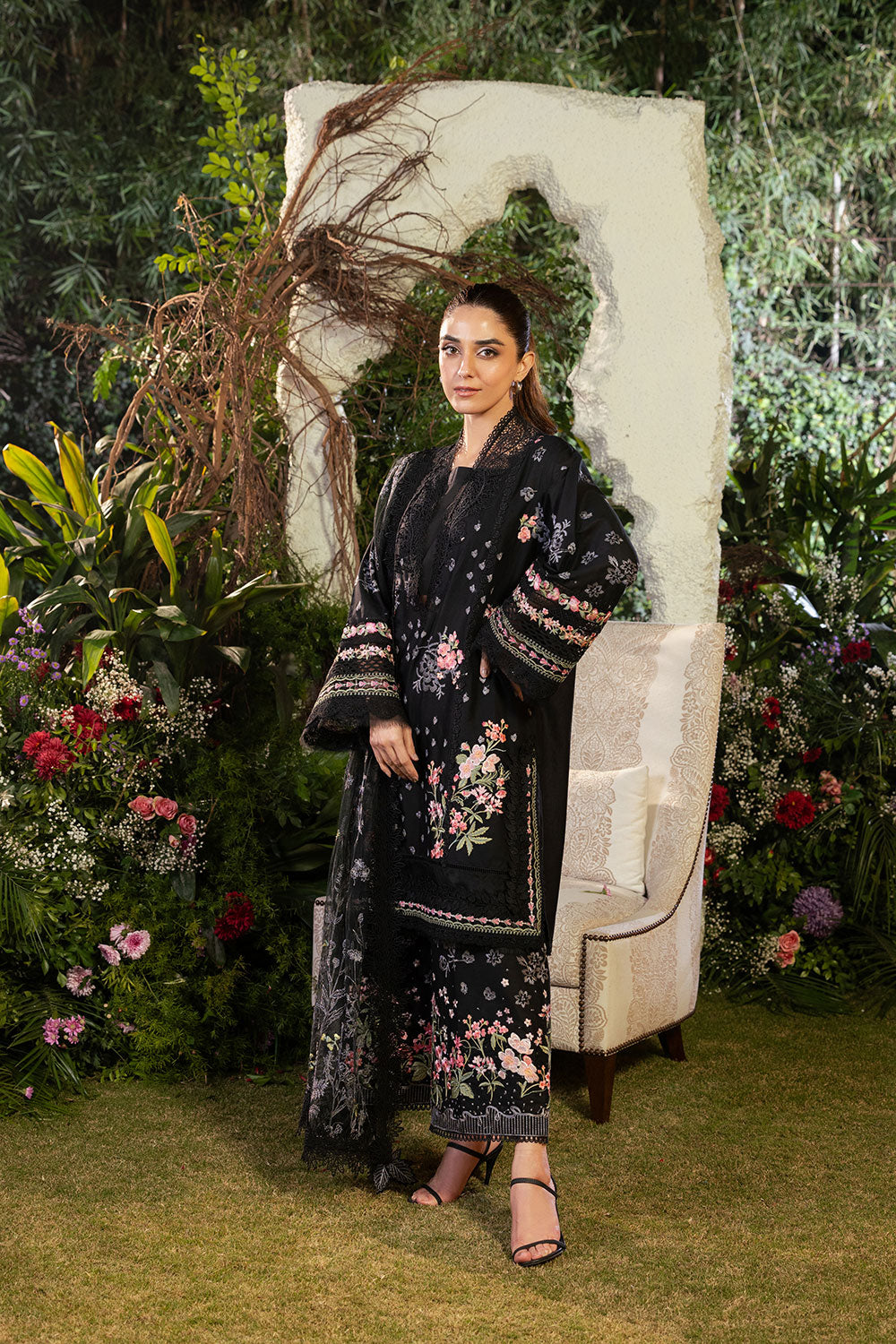 3 Piece Chikankari Organza Suit - Unstitched
