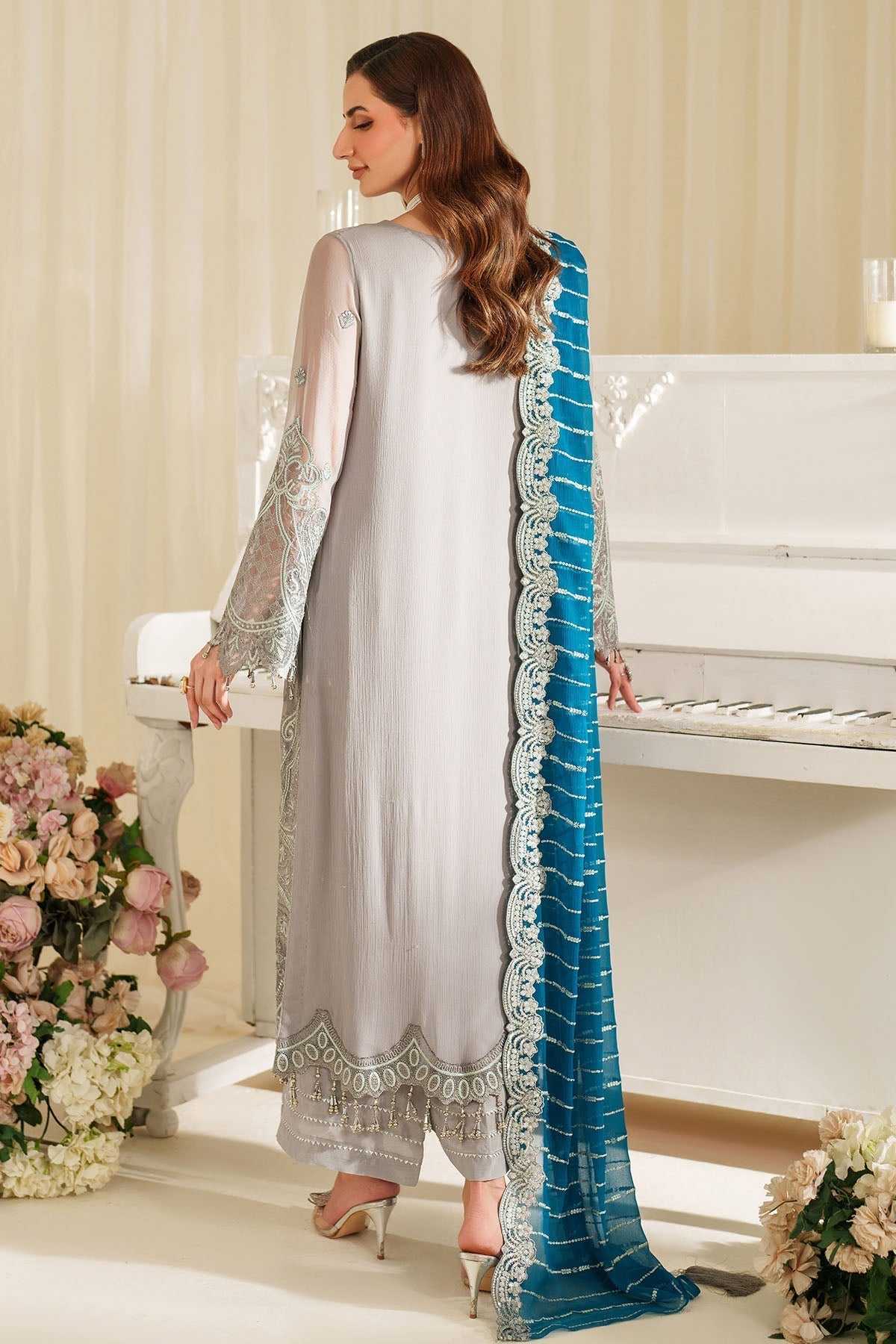 3 Piece Embroidery Chiffon Suit - Unstitched