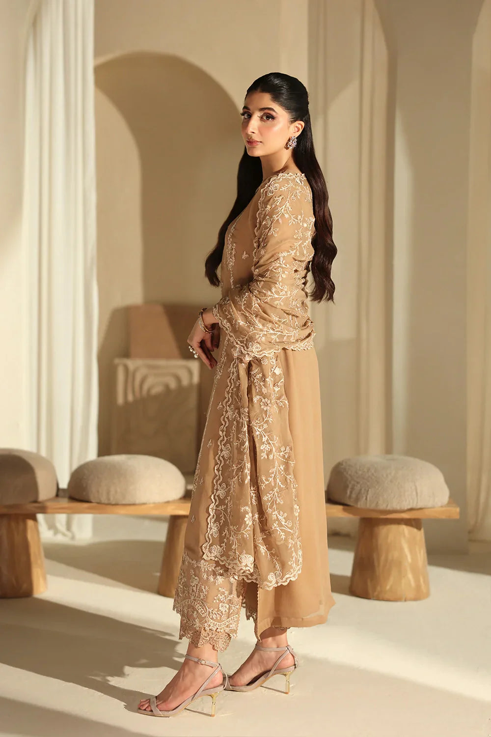 03-Piece Pure Chiffon Suit With Embroidery - Unstitched