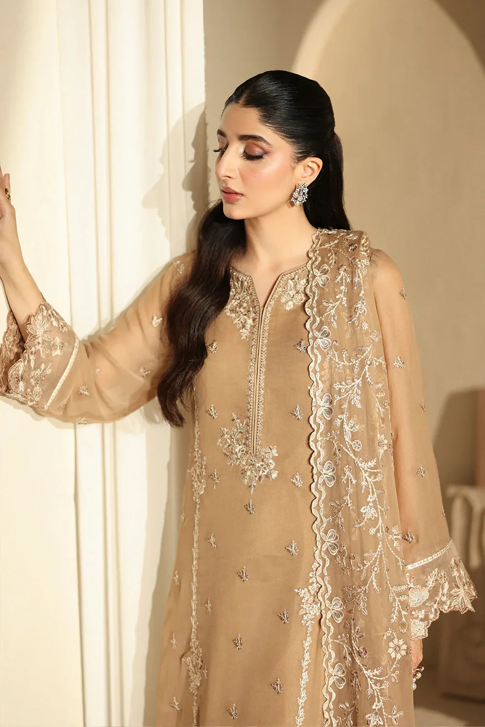 03-Piece Pure Chiffon Suit With Embroidery - Unstitched