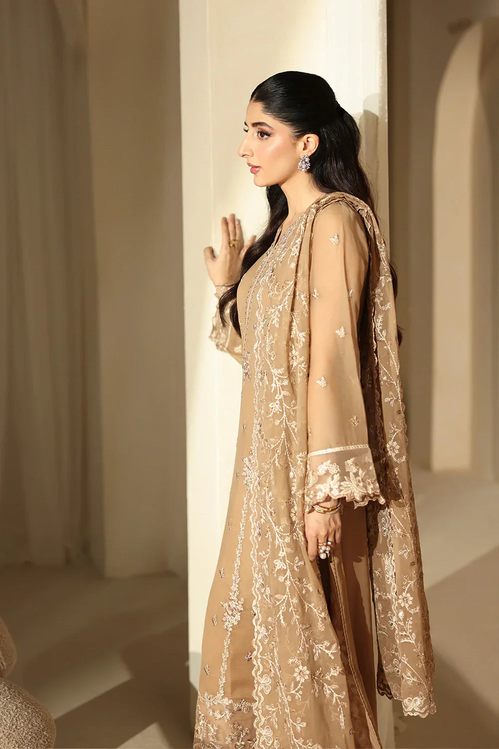 03-Piece Pure Chiffon Suit With Embroidery - Unstitched