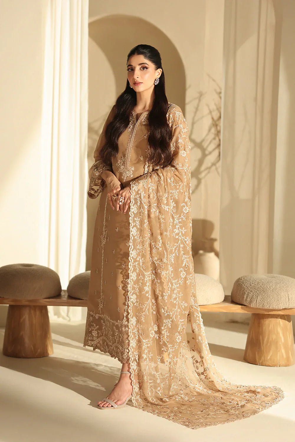 03-Piece Pure Chiffon Suit With Embroidery - Unstitched