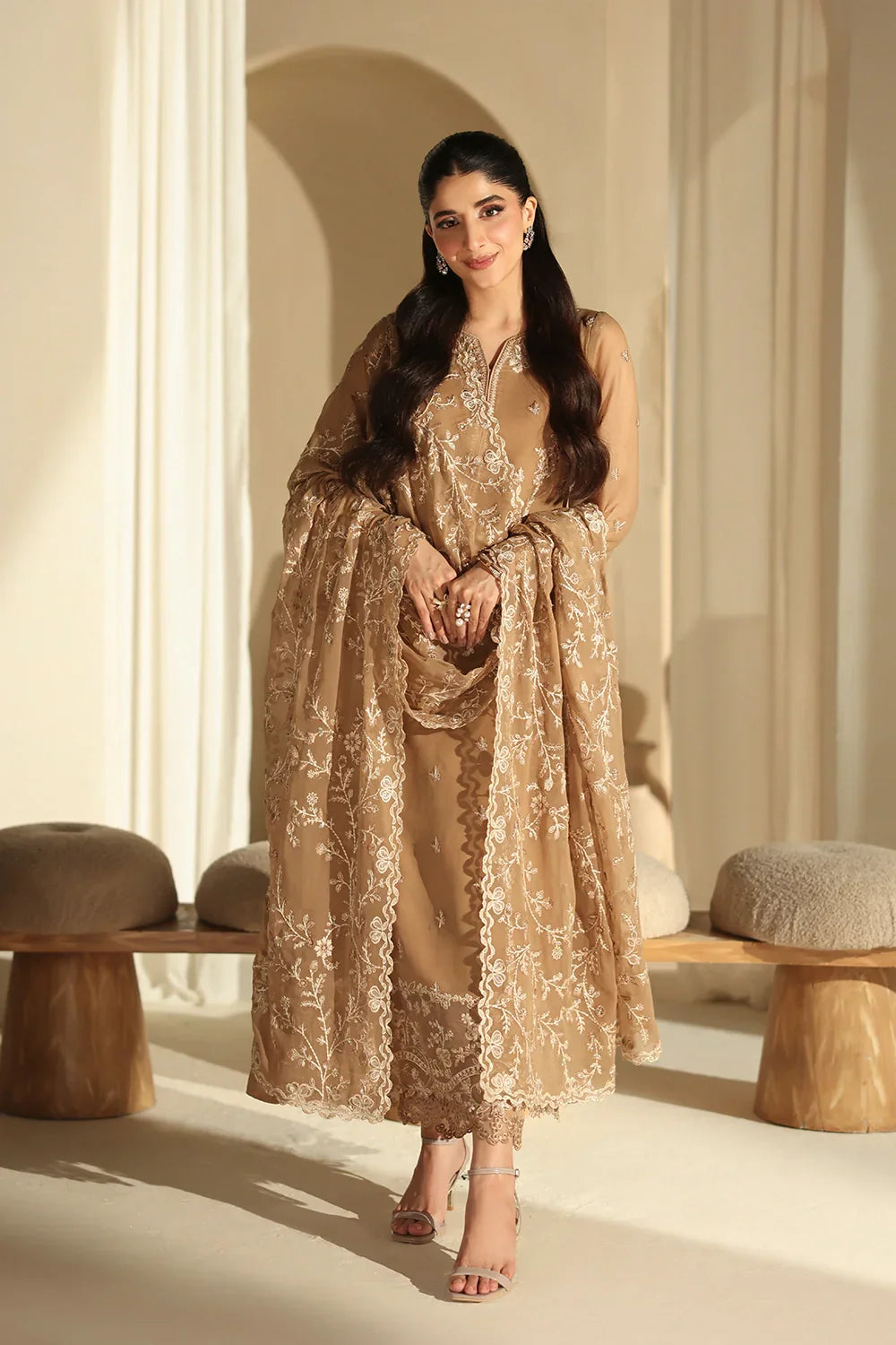 03-Piece Pure Chiffon Suit With Embroidery - Unstitched