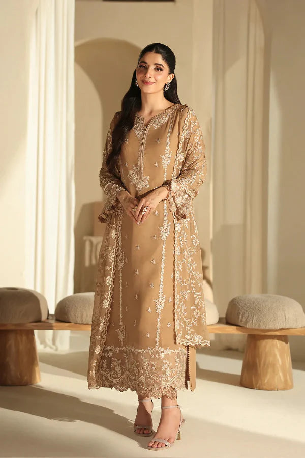 03-Piece Pure Chiffon Suit With Embroidery - Unstitched