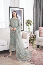 3 Piece Embroidered Chiffon Dress - Unstitched