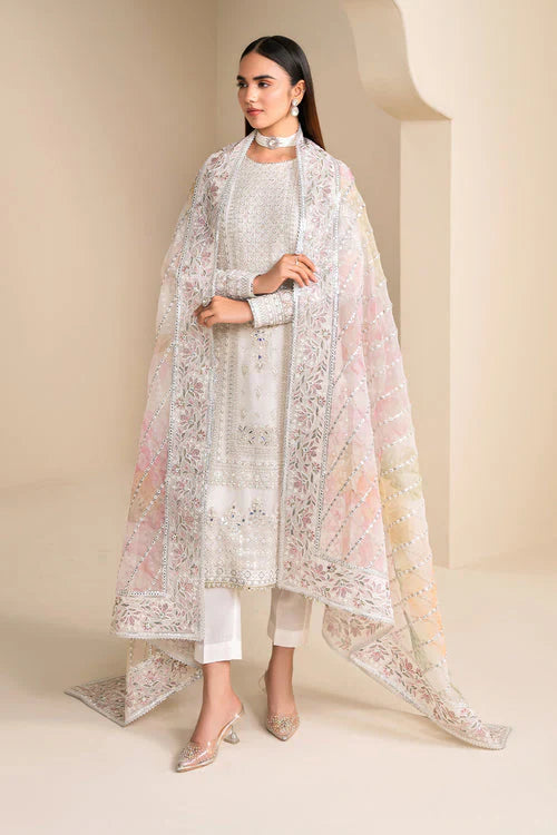 03-Piece Chiffon Suit With Embroidery - Unstitched