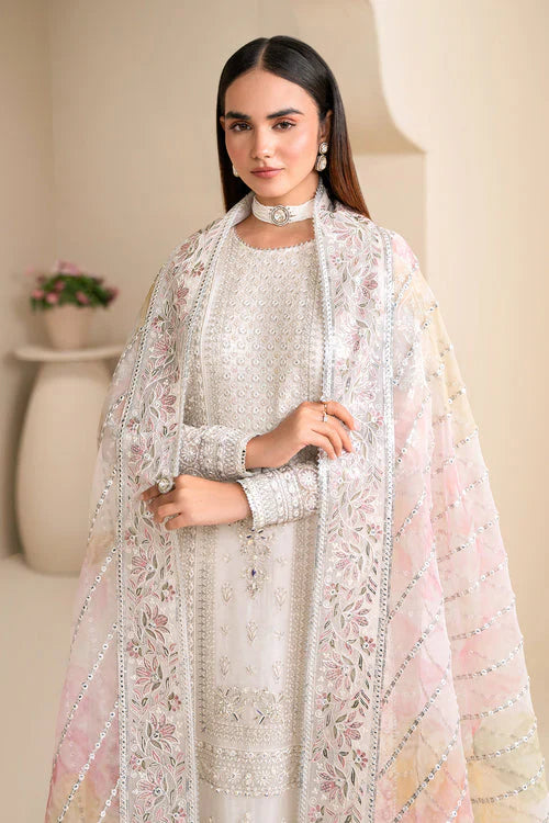 03-Piece Chiffon Suit With Embroidery - Unstitched