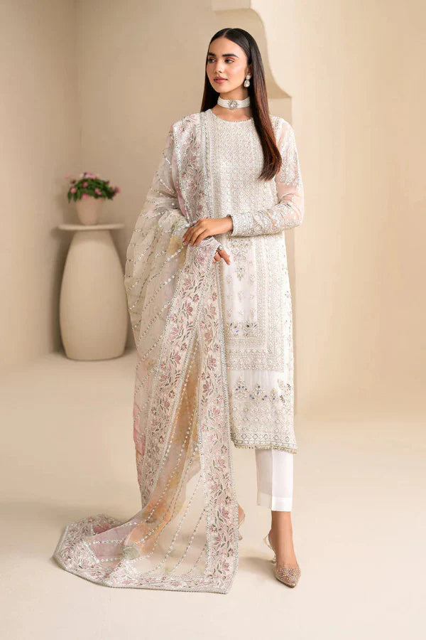 03-Piece Chiffon Suit With Embroidery - Unstitched