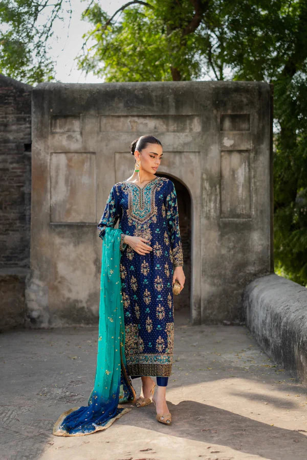 03-Piece Chiffon Suit With Heavy Embroidery - Unstitched
