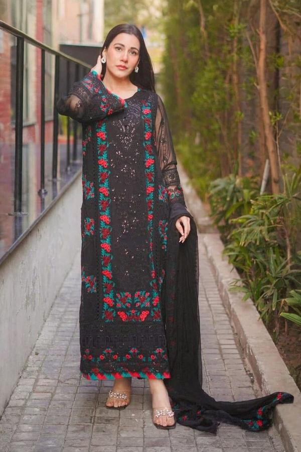 3 Piece Chiffon Embroidered Suit - Unstitched