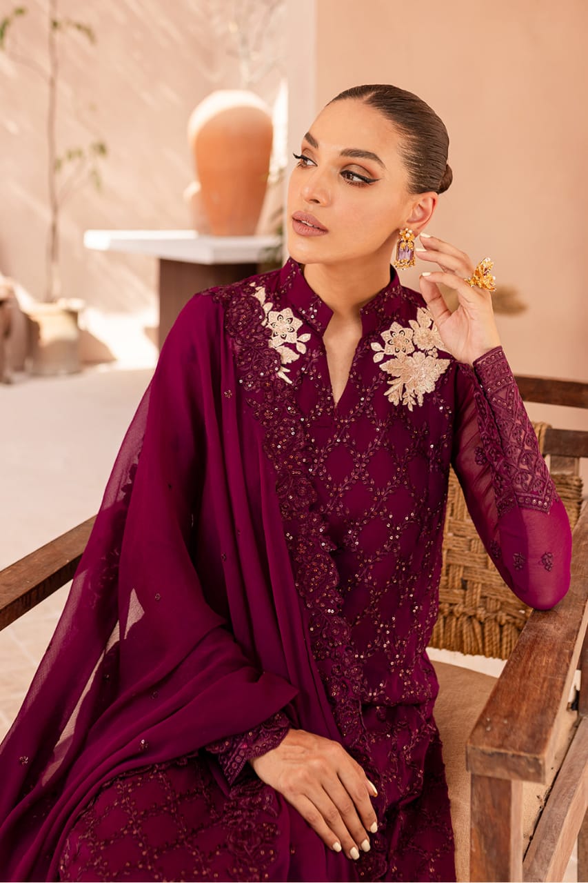 3 Piece Embroidered Chiffon Suit - Unstitched