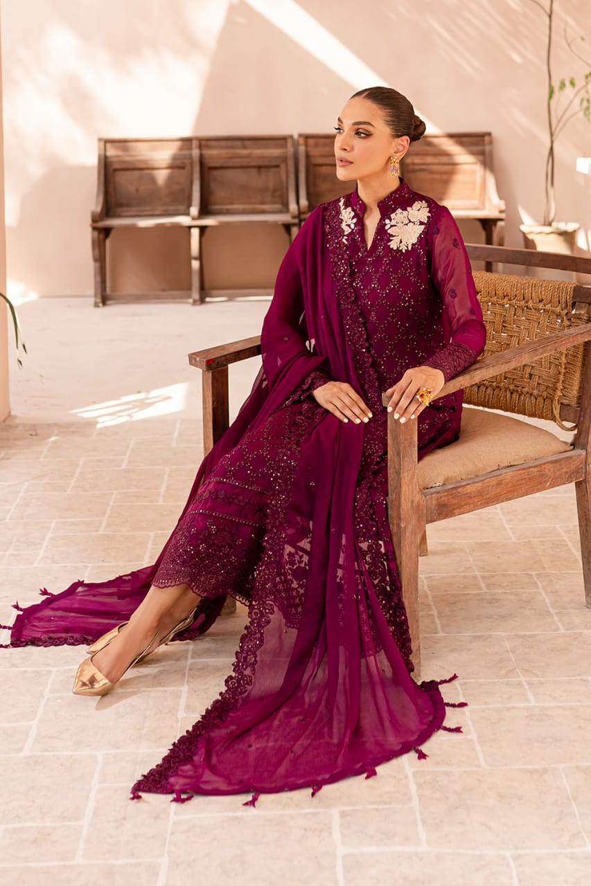 3 Piece Embroidered Chiffon Suit - Unstitched