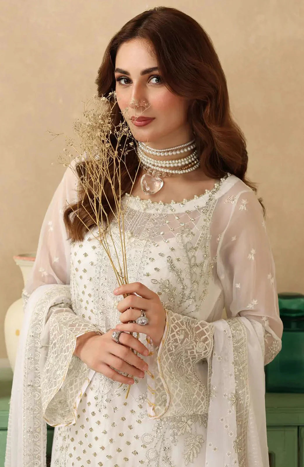 03-Piece Chiffon Suit With Embroidery - Unstitched