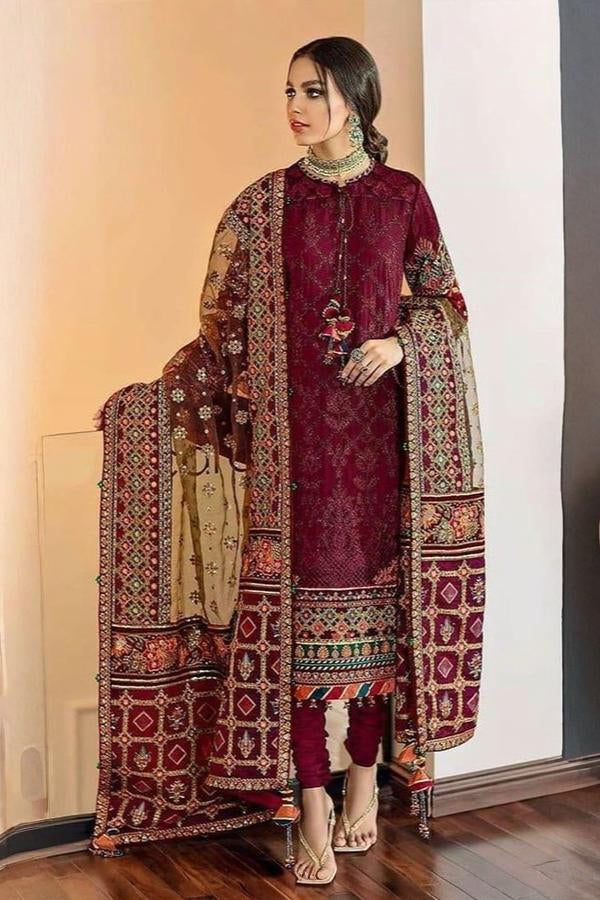 3 Piece Embroidered Suit - Unstitched
