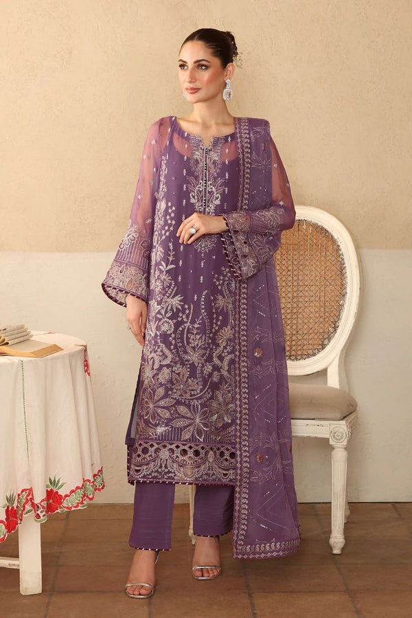 3 Piece Embroidered Chiffon Dress - Unstitched