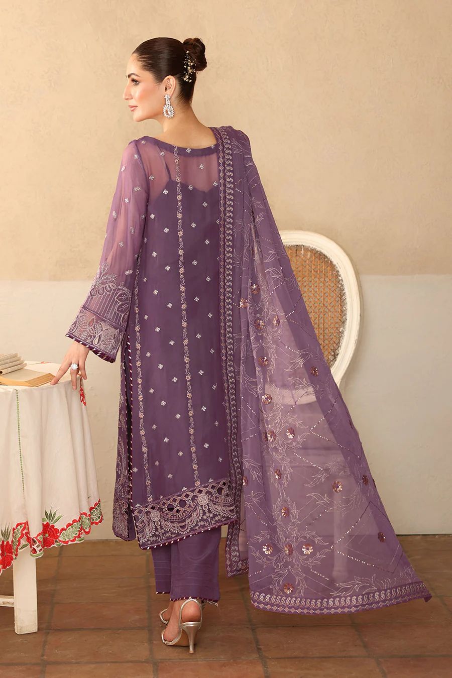 3 Piece Embroidered Chiffon Dress - Unstitched