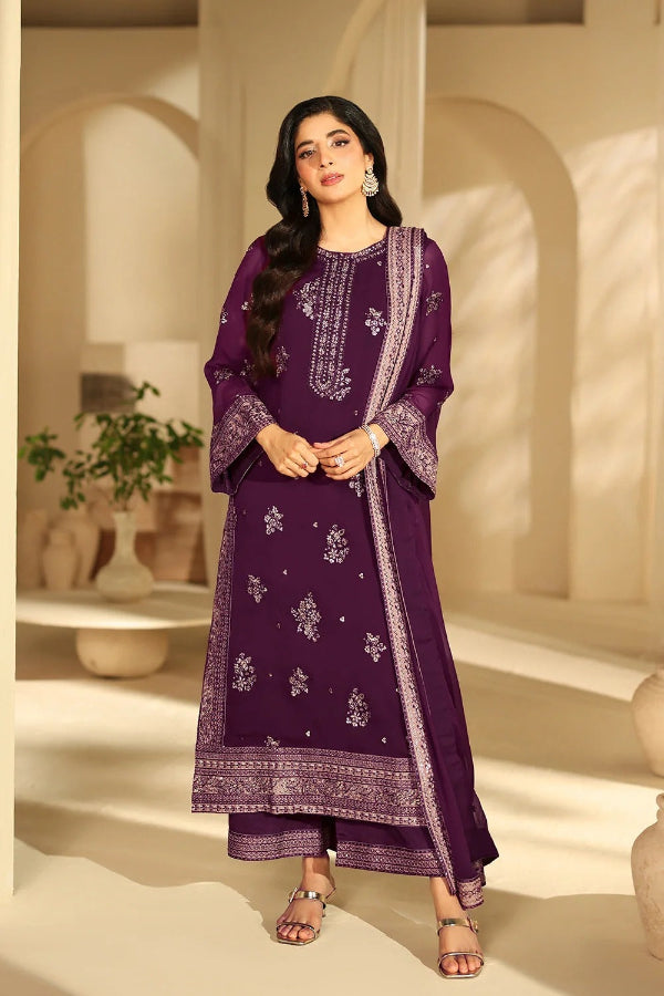 3 Piece Embroidered Chiffon Suit - Unstitched