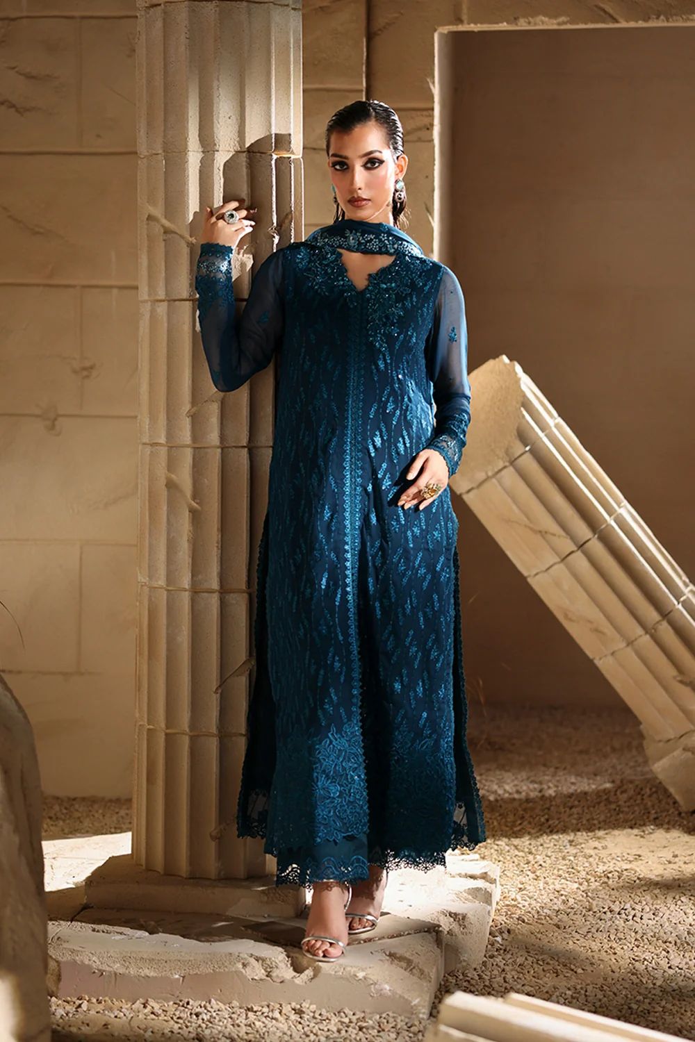 03-Piece Chiffon Suit With Embroidered - Unstitched