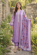 03-Piece Suit With Chikankari Embroidery - Unstitched