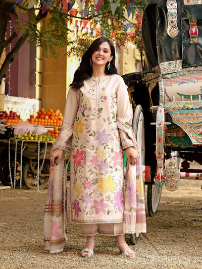 03-Piece Lawn Suit With Chikankari Embroidery- Unstitched