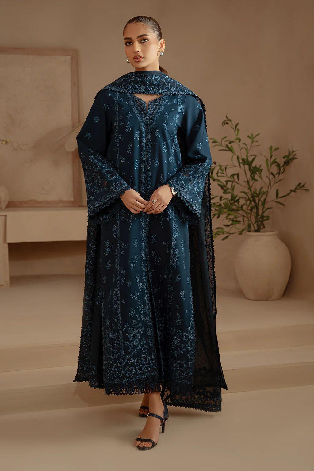 03-Piece Cotton Suit With Embroidery - Unstitched