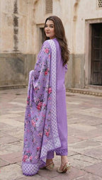 03-Piece Suit With Chikankari Embroidery - Unstitched
