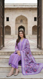 03-Piece Suit With Chikankari Embroidery - Unstitched