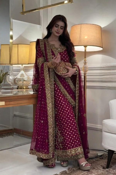 03-Piece Chiffon Suit With Adda Embroidery - Unstitched