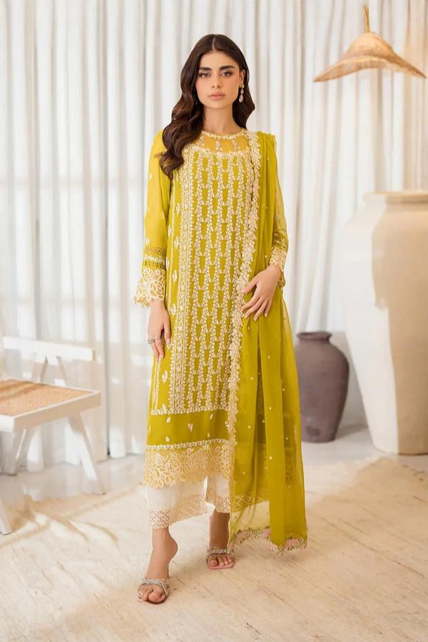 3 Piece Chiffon Embroidery Suit - Unstitched