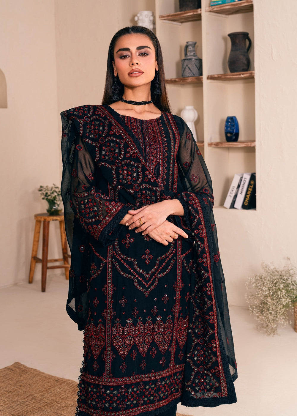 3 Piece Chiffon Embroidery Suit - Unstitched