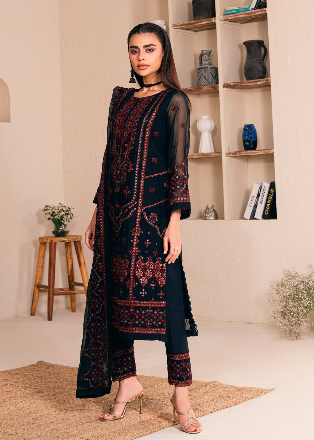 3 Piece Chiffon Embroidery Suit - Unstitched