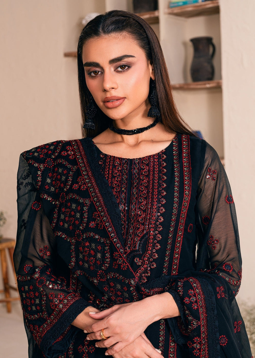 3 Piece Chiffon Embroidery Suit - Unstitched