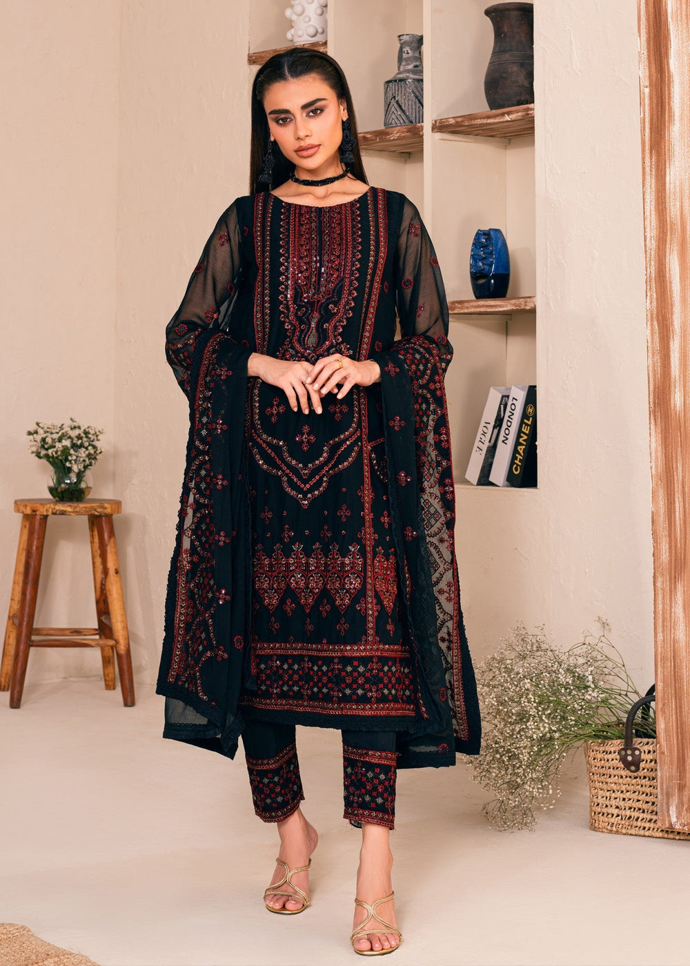 3 Piece Chiffon Embroidery Suit - Unstitched