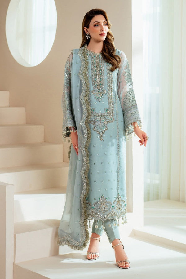 03-Piece Organza Suit With Hand Embellishments Embroidery - Unstitched
