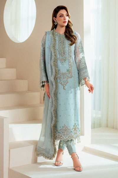 03-Piece Organza Suit With Hand Embellishments Embroidery - Unstitched