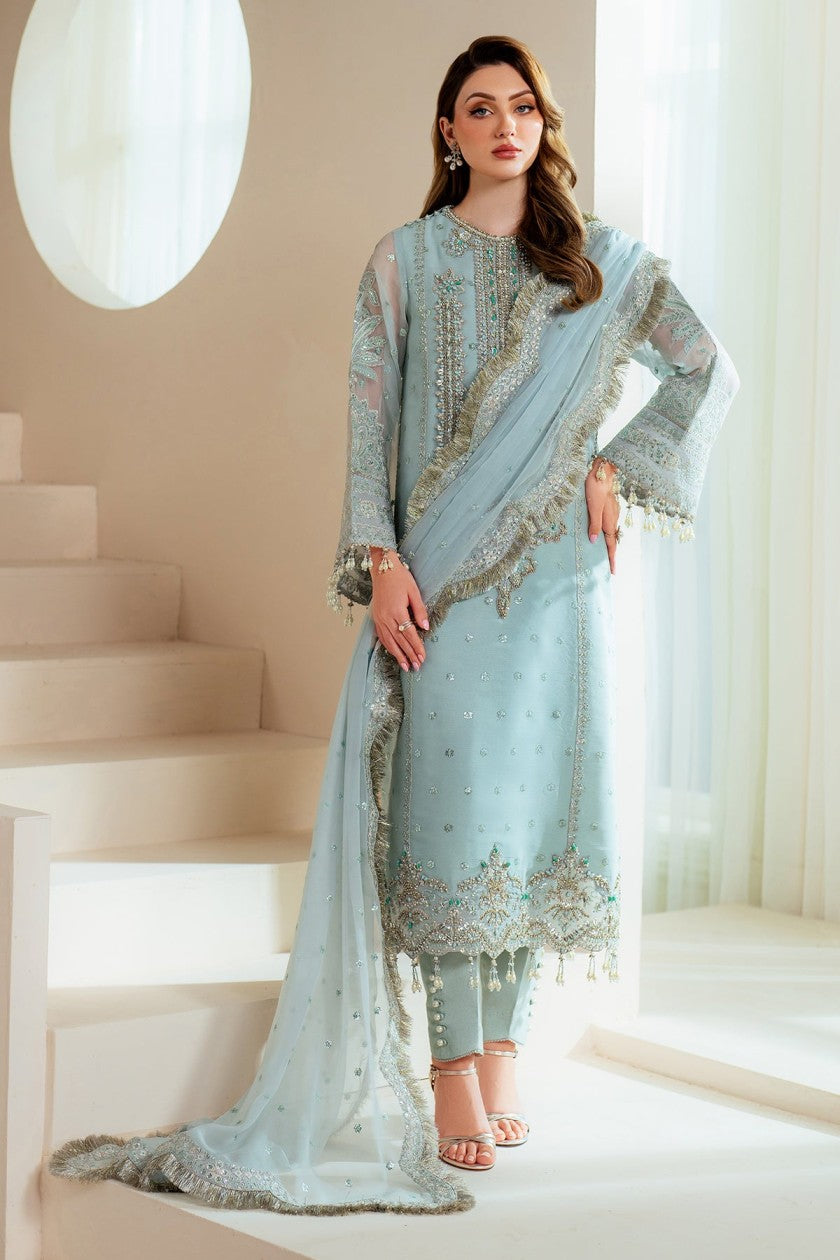 03-Piece Organza Suit With Hand Embellishments Embroidery - Unstitched