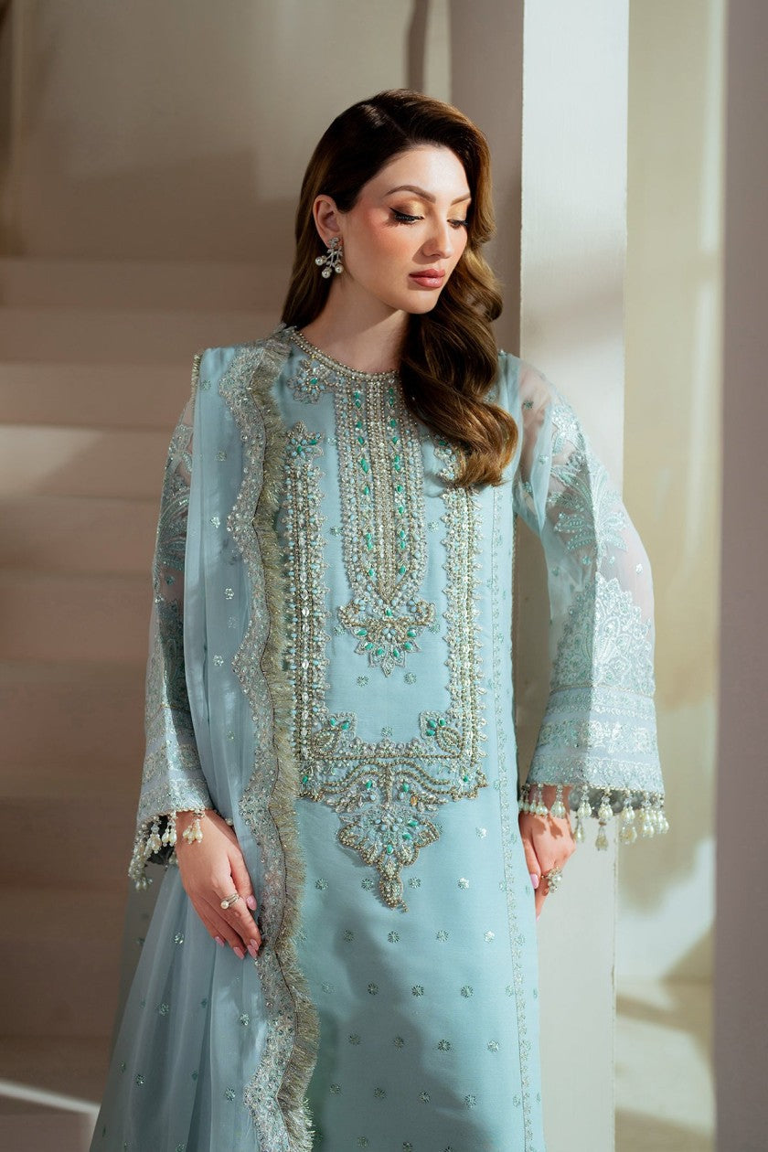 03-Piece Organza Suit With Hand Embellishments Embroidery - Unstitched