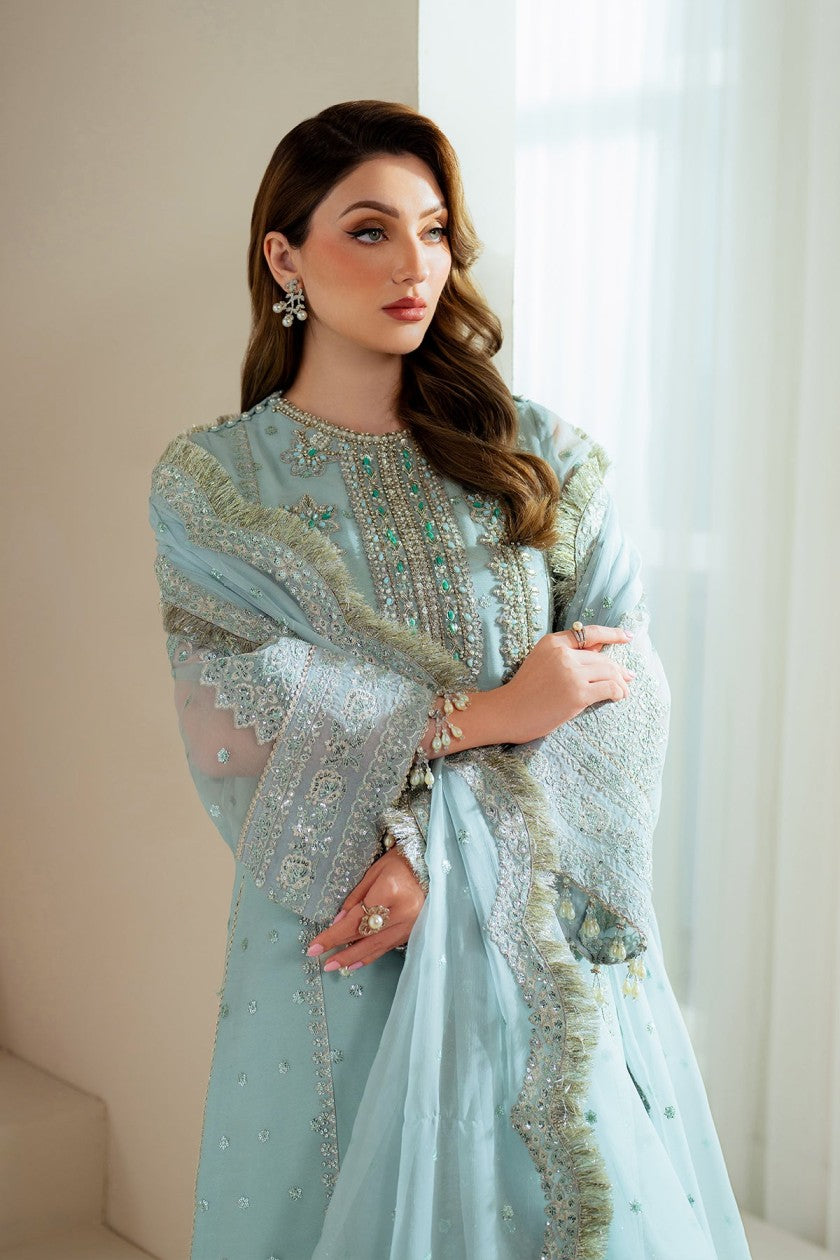 03-Piece Organza Suit With Hand Embellishments Embroidery - Unstitched