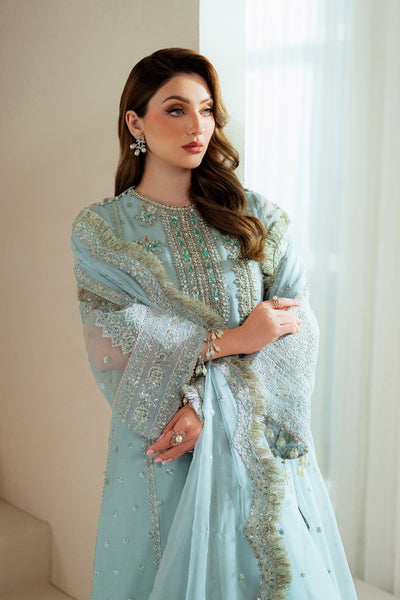 03-Piece Organza Suit With Hand Embellishments Embroidery - Unstitched