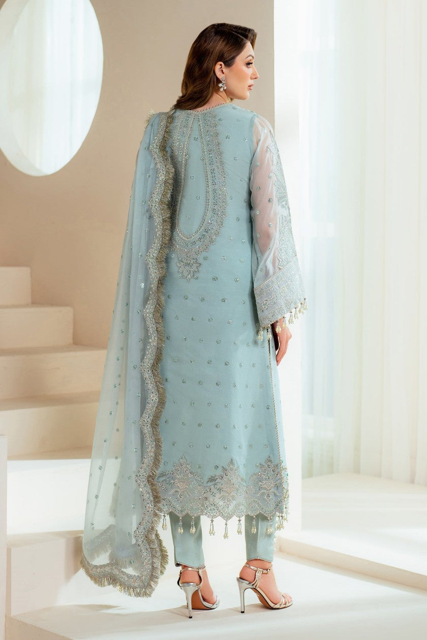 03-Piece Organza Suit With Hand Embellishments Embroidery - Unstitched