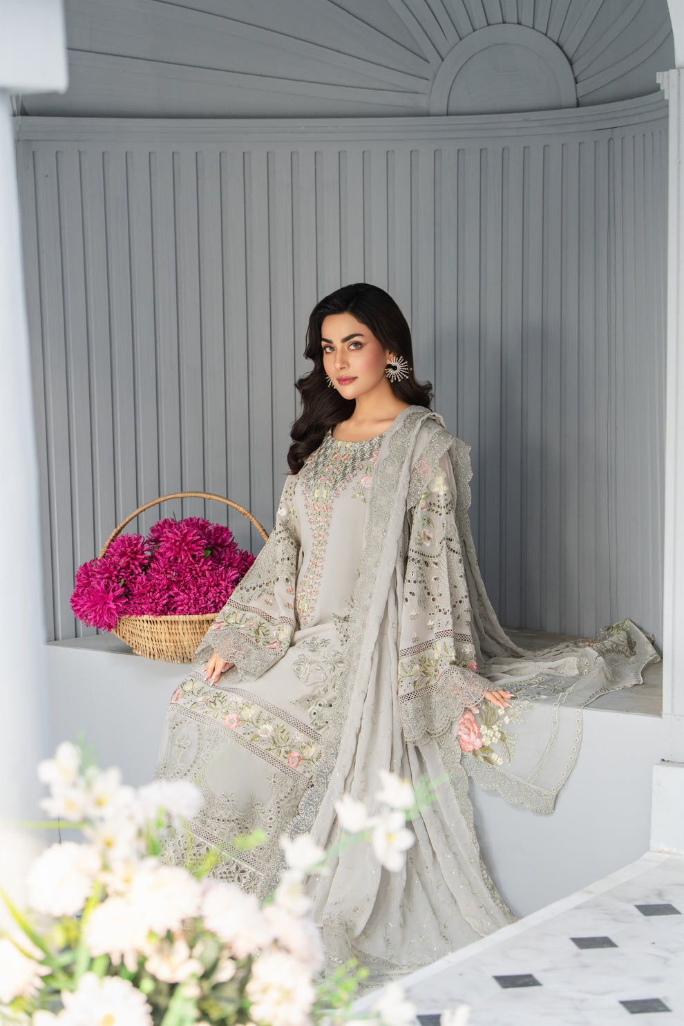 3 Piece Chikankari Embroidery Suit - Unstitched