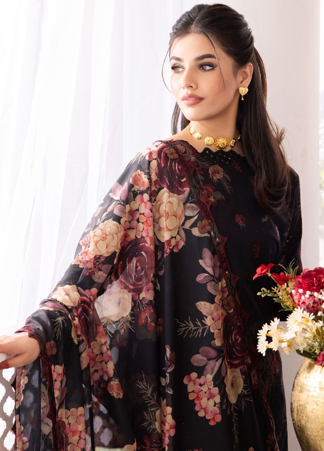 3 Piece Embroidered Chikankari Suit - Unstitched